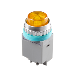 LED Pilot Lamp, 30mm Panel hole, IP65, Dome head, Yellow, 110VAC