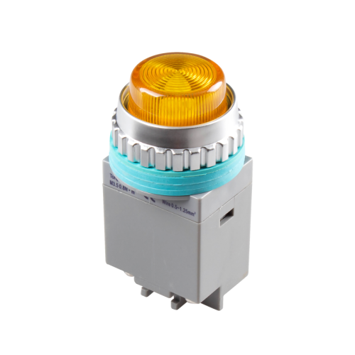 LED Pilot Lamp, 30mm Panel hole, IP65, Dome head, Yellow, 24VDC