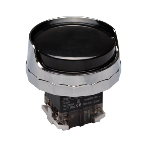30mm Momentary, Push button, 65mm Half metal guard head, IP65, 1NO 1NC, Black
