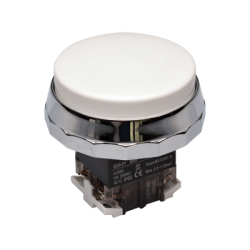 30mm Momentary Push button, 65mm Extended head, IP65, 1NO 1NC, White