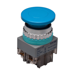 30mm Momentary Push button, 40mm Mushroom head, IP63, 1NO 1NC, Blue
