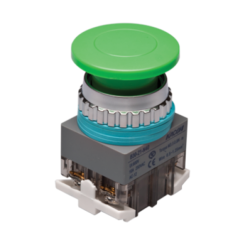 30mm Momentary Push button, 40mm Mushroom head, IP63, 1NO 1NC, Green