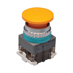 30mm Momentary Push button, 40mm Mushroom head, IP63, 1NO 1NC, Yellow