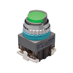 30mm Momentary Push button, Half Guard head, IP63, 1NO 1NC, Green