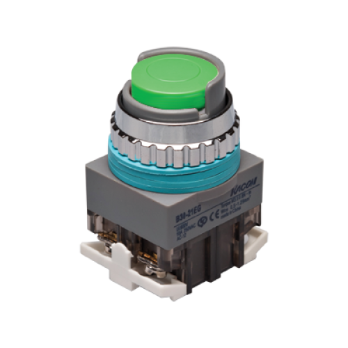 30mm Momentary Push button, Half Guard head, IP63, 1NO 1NC, Green