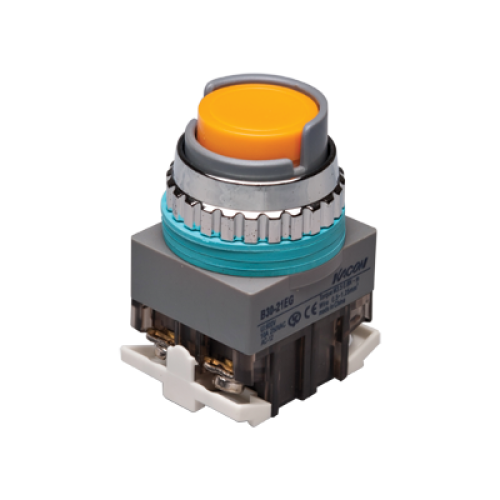 30mm Momentary Push button, Half Guard head, IP63, 1NO 1NC, Yellow