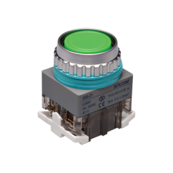 30mm Momentary Push button, Round head, IP63, 1NO 1NC, Green