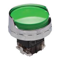 30mm Momentary, Push button, 65mm Half metal guard head, IP65, 1NO 1NC, Green