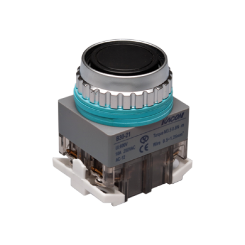 30mm Momentary Push button, Round head, IP63, 1NO 1NC, Black