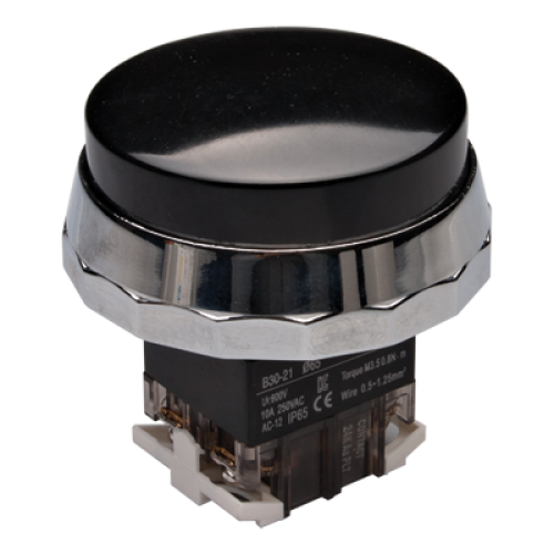 30mm Momentary Push button, 65mm Extended head, IP65, 1NO 1NC, Black