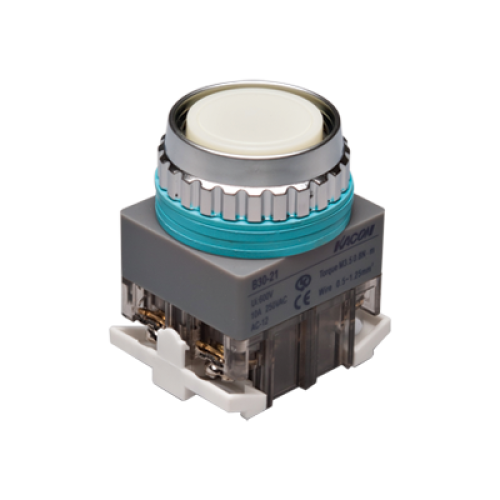 30mm Momentary Push button, Round head, IP63, 1NO 1NC, White