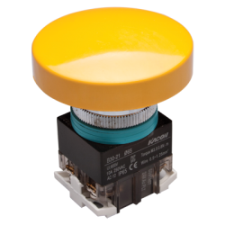 30mm Momentary Push button, 65mm Mushroom head, IP65, 1NO 1NC, Yellow