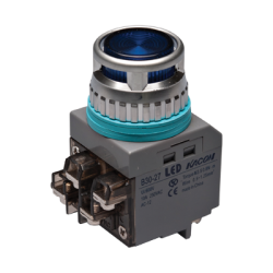 30mm LED Illuminated Momentary Push button, Round head, IP63, 1NO 1NC, Blue, 110VAC