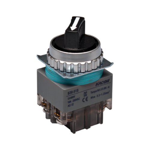 30mm 2 step Selector Switch, Knob handle, IP63, 1NO 1NC
