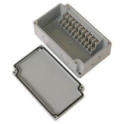 Terminal box, 10pins stair type, 4 x 21mm Knockouts, ABS material, Grayish Blue color, W2.95" x L4.92" x D1.69" size, IP67 [Old# BC-AB-10PT, BC-AGB-10PT]