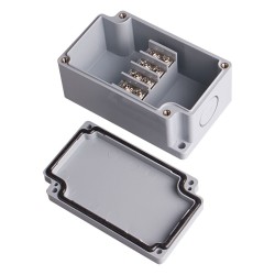 Terminal box, 4pins flat type, 2 x 21mm Knockouts, ABS material, Grayish Blue Color, 2.17 x 3.58 x 1.69" size, IP67 [Old# BC-AB-4P, BC-AGB-4P]