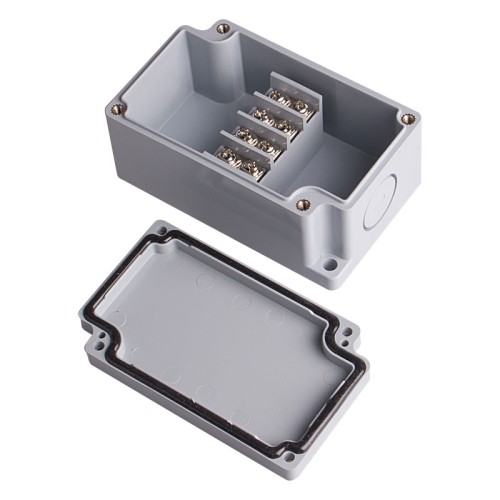 Terminal box, 4pins flat type, 2 x 21mm Knockouts, ABS material, Grayish Blue Color, 2.17 x 3.58 x 1.69" size, IP67 [Old# BC-AB-4P, BC-AGB-4P]