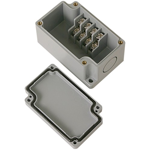 Terminal box, 4pins stair type, 2 x 21mm Knockouts, ABS material, Grayish Blue Color, 1.97 x 3.23 x 1.69" size, IP67 [Old# BC-AB-4PH, BC-AGB-4PH]