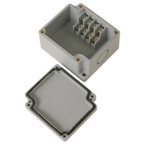 Terminal box, 4pins stair type, 2 x 21mm Knockouts, ABS material, Grayish Blue Color, 2.56 x 2.91 x 1.69" size, IP67 [Old# BC-AB-4PT, BC-AGB-4PT]