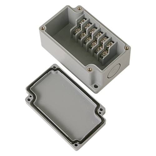 Terminal box, 6pins stair type, 2 x 21mm Knockouts, ABS material, Grayish Blue Color, 2.17 x 3.58 x 1.69" size, IP67 [Old# BC-AB-6PH, BC-AGB-6PH]