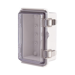 Plastic Enclosure, ABS gray body & PC clear cover, P type for molded hinge & stainless steel latch, W3.94 x L5.91 x D2.76" size, IP67