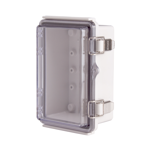 Plastic Enclosure, ABS gray body & PC clear cover, P type for molded hinge & stainless steel latch, W3.94 x L5.91 x D2.76" size, IP67