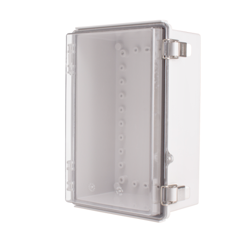 Plastic Enclosure, ABS gray body & PC clear cover, P type for molded hinge & stainless steel latch, W7.87 x L11.81 x D5.12" size, IP67 Plastic Enclosure, ABS gray body & PC clear cover, P type for molded hinge & stainless steel latch, W7.87 x L11.81 x D5.12" size, IP67