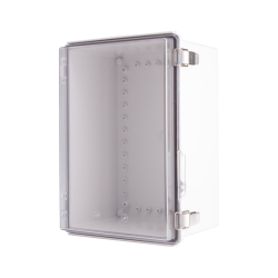 Plastic Enclosure, ABS gray body & PC clear cover, P type for molded hinge & stainless steel latch, W9.84 x L13.78 x D7.09" size, IP67