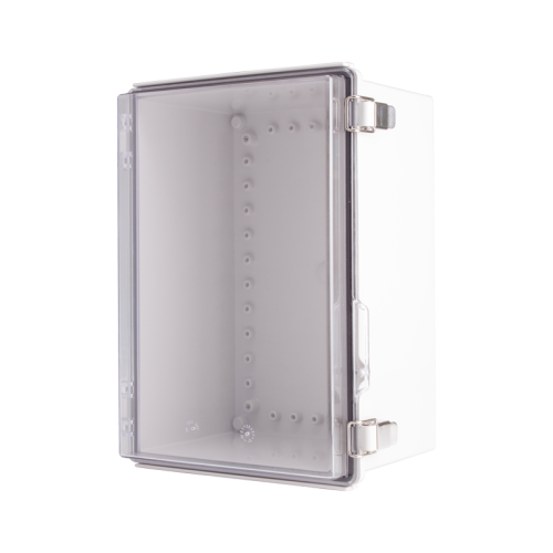 Plastic Enclosure, ABS gray body & PC clear cover, P type for molded hinge & stainless steel latch, W9.84 x L13.78 x D7.09" size, IP67