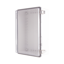 Plastic Enclosure, ABS gray body & PC clear cover, P type for molded hinge & stainless steel latch, W11.02 x L14.96 x D5.12" size, IP67