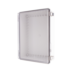 Plastic Enclosure, ABS gray body & PC clear cover, P type for molded hinge & stainless steel latch, W11.81 x L15.75 x D4.72" size, IP67