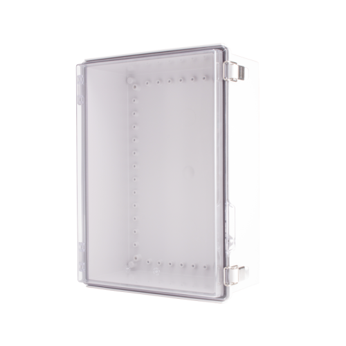 Plastic Enclosure, ABS gray body & PC clear cover, P type for molded hinge & stainless steel latch, W11.81 x L15.75 x D5.91" size, IP67