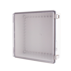 Plastic Enclosure, ABS gray body & PC clear cover, P type for molded hinge & stainless steel latch, W13.78 x L13.78 x D5.91" size, IP67