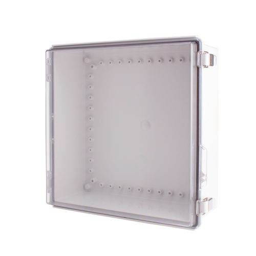 Plastic Enclosure, ABS gray body & PC clear cover, P type for molded hinge & stainless steel latch, W13.78 x L13.78 x D5.91" size, IP67