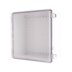 Plastic Enclosure, ABS gray body & PC clear cover, P type for molded hinge & stainless steel latch, W 13.78x L13.78 x D 7.09" size, IP67