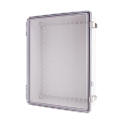 Plastic Enclosure, ABS gray body & PC clear cover, P type for molded hinge & stainless steel latch, W13.78 x L17.72 x D4.72" size, IP67