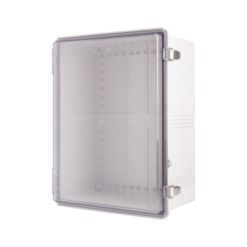 Plastic Enclosure, ABS gray body & PC clear cover, P type for molded hinge & stainless steel latch, W13.78 x L17.72 x D7.87" size, IP67
