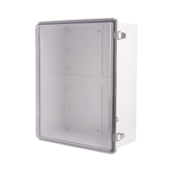 Plastic Enclosure, ABS gray body & PC clear cover, P type for molded hinge & stainless steel latch, W15.75 x L19.69 x D7.87" size, IP67