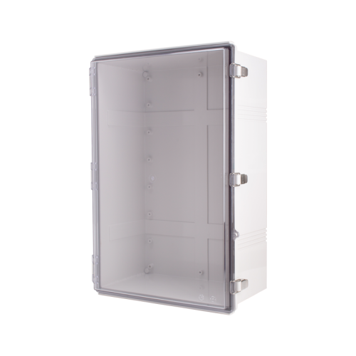 Plastic Enclosure, ABS gray body & PC clear cover, P type for molded hinge & stainless steel latch, W15.75 x L23.62 x D9.06" size, IP67 Plastic Enclosure, ABS gray body & PC clear cover, P type for molded hinge & stainless steel latch, W15.75 x L23.62 x D9.06" size, IP67