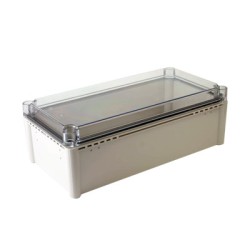Plastic Enclosure, ABS gray body & PC clear cover, S type for Lift-off screw cover, W7.48 x L14.96 x D5.12" size, IP67