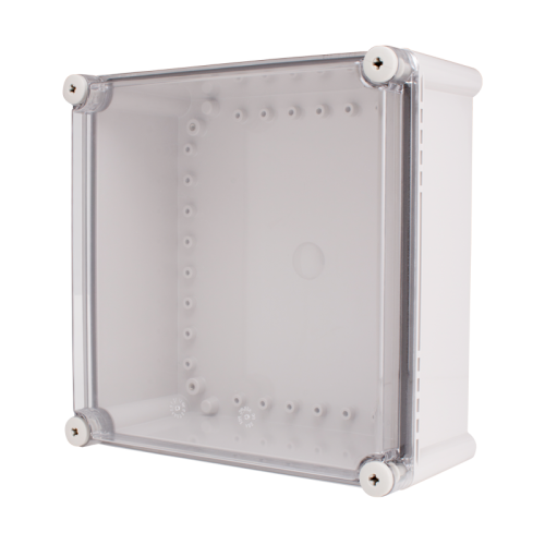Plastic Enclosure, ABS gray body & PC clear cover, S type for Lift-off screw cover, W11.02 x L11.02 x D5.12" size, IP67 Plastic Enclosure, ABS gray body & PC clear cover, S type for Lift-off screw cover, W11.02 x L11.02 x D5.12" size, IP67