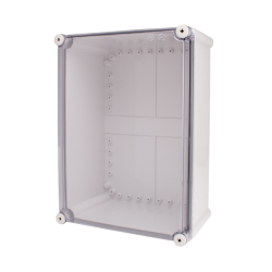 Plastic Enclosure, ABS gray body & PC clear cover, S type for Lift-off screw cover, W11.02 x L14.96 x D5.12" size, IP67
