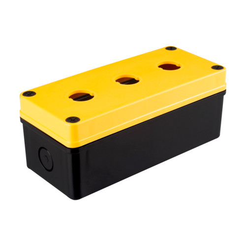 Switch Box, 22mm 3 switch holes, W80 x L180 x H70mm, Lift-Off Screw Cover, ABS, Yellow cover/Black body