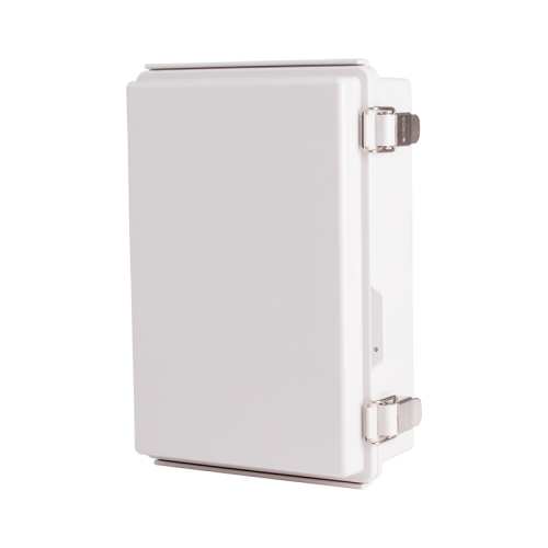 Plastic Enclosure, PC, Gray color, P type for molded hinge & stainless steel latch, W7.48 x L11.02 x D3.94" size, IP67 (UL)