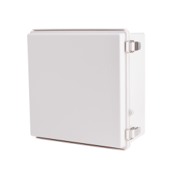 Plastic Enclosure, PC, Gray color, P type for molded hinge & stainless steel latch, W11.81 x L11.81 x D5.91" size, IP67 (UL) Plastic Enclosure, PC, Gray color, P type for molded hinge & stainless steel latch, W11.81 x L11.81 x D5.91" size, IP67 (UL)