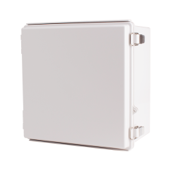 Plastic Enclosure, PC, Gray color, P type for molded hinge & stainless steel latch, W11.81 x L11.81 x D7.09" size, IP67 (UL) Plastic Enclosure, PC, Gray color, P type for molded hinge & stainless steel latch, W11.81 x L11.81 x D7.09" size, IP67 (UL)