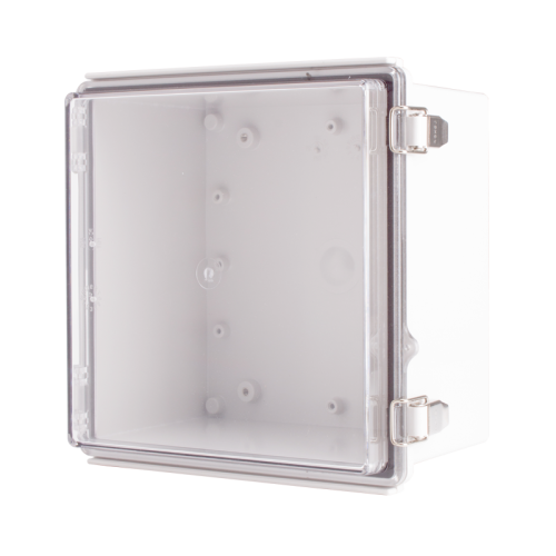 Plastic Enclosure, PC gray body & PC clear cover, P type for molded hinge & stainless steel latch, W8.27 x L8.27 x D5.12" size, IP67 (UL)