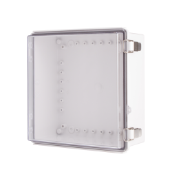 Plastic Enclosure, PC gray body & PC clear cover, P type for molded hinge & stainless steel latch, W11.02 x L11.02 x D5.12' size, IP67 (UL)