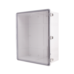 Plastic Enclosure, PC gray body & PC clear cover, P type for molded hinge & stainless steel latch, W20.87 x L24.80 x D7.28" size, IP67 (UL)