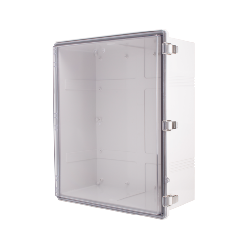 Plastic Enclosure, PC gray body & PC clear cover, P type for molded hinge & stainless steel latch, W20.87 x L24.80 x D10.04" size, IP67 (UL)